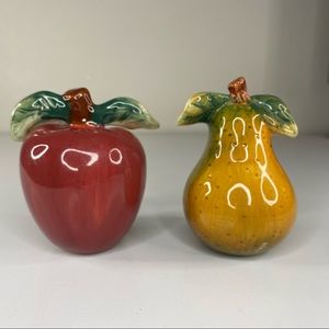 MCM Apple Pear Ceramic Hand Painted Detailed Glazed Salt and Pepper Shakers